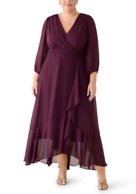 Maison Tara Women's Plus Size 3/4 Sleeve Chiffon A-Line Dress