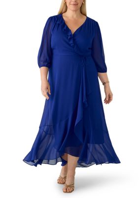 Maison Tara Women's Plus Size 3/4 Sleeve Chiffon A-Line Maxi Dress
