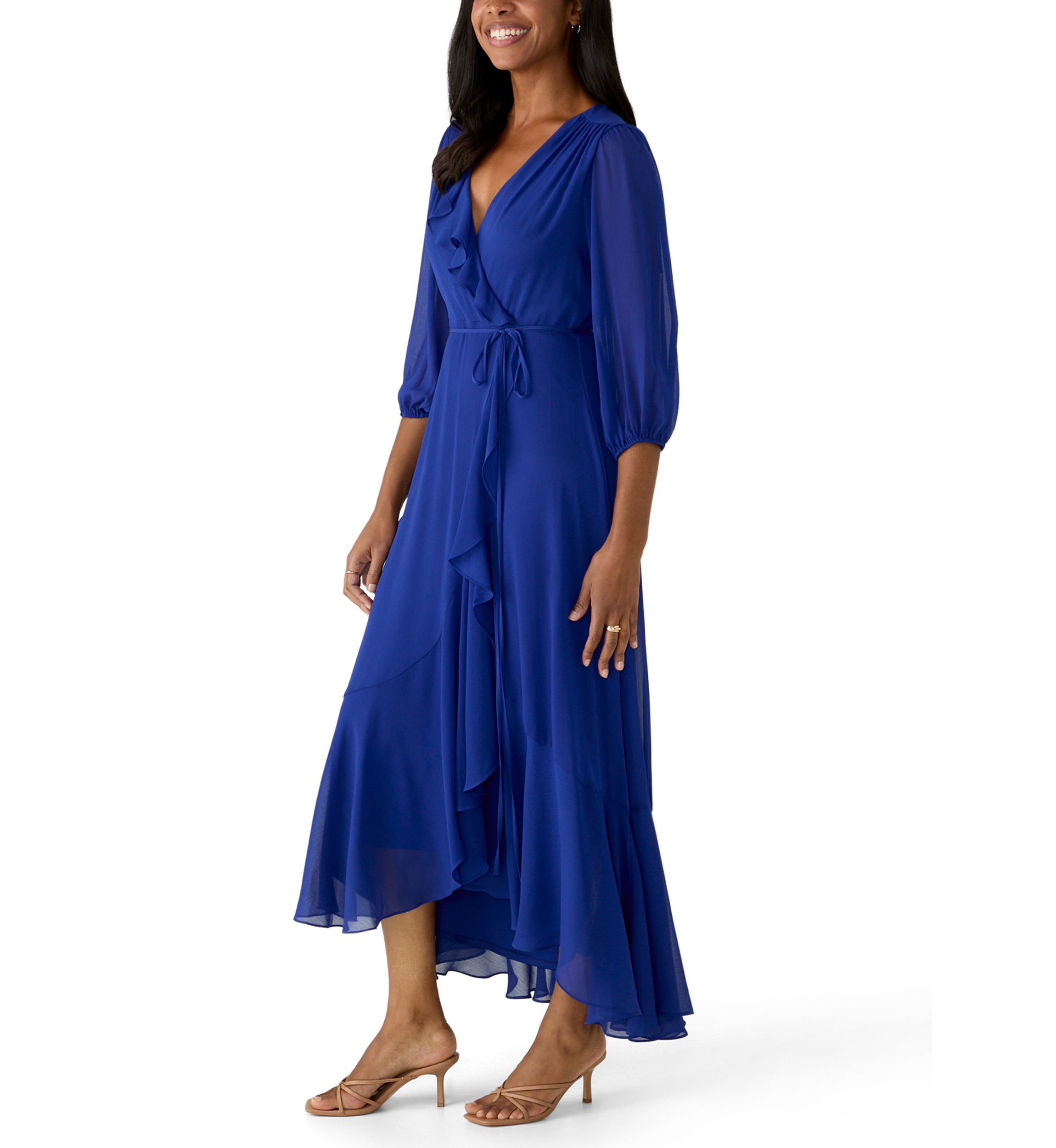 belk blue dress Maison Tara Women's 3/4 Sleeve Chiffon A-Line pack-single