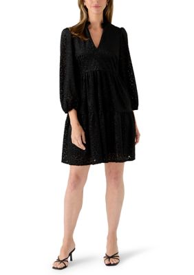 Maison Tara Women's Long Sleeve Leopard Velvet Mini Dress, Black, 16