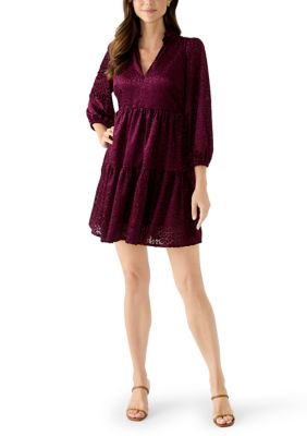 Maison Tara Women's Long Sleeve Leopard Velvet Mini Dress