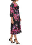 Womens 3/4 Sleeve Ruch Detail Floral Midi Woven Dress 