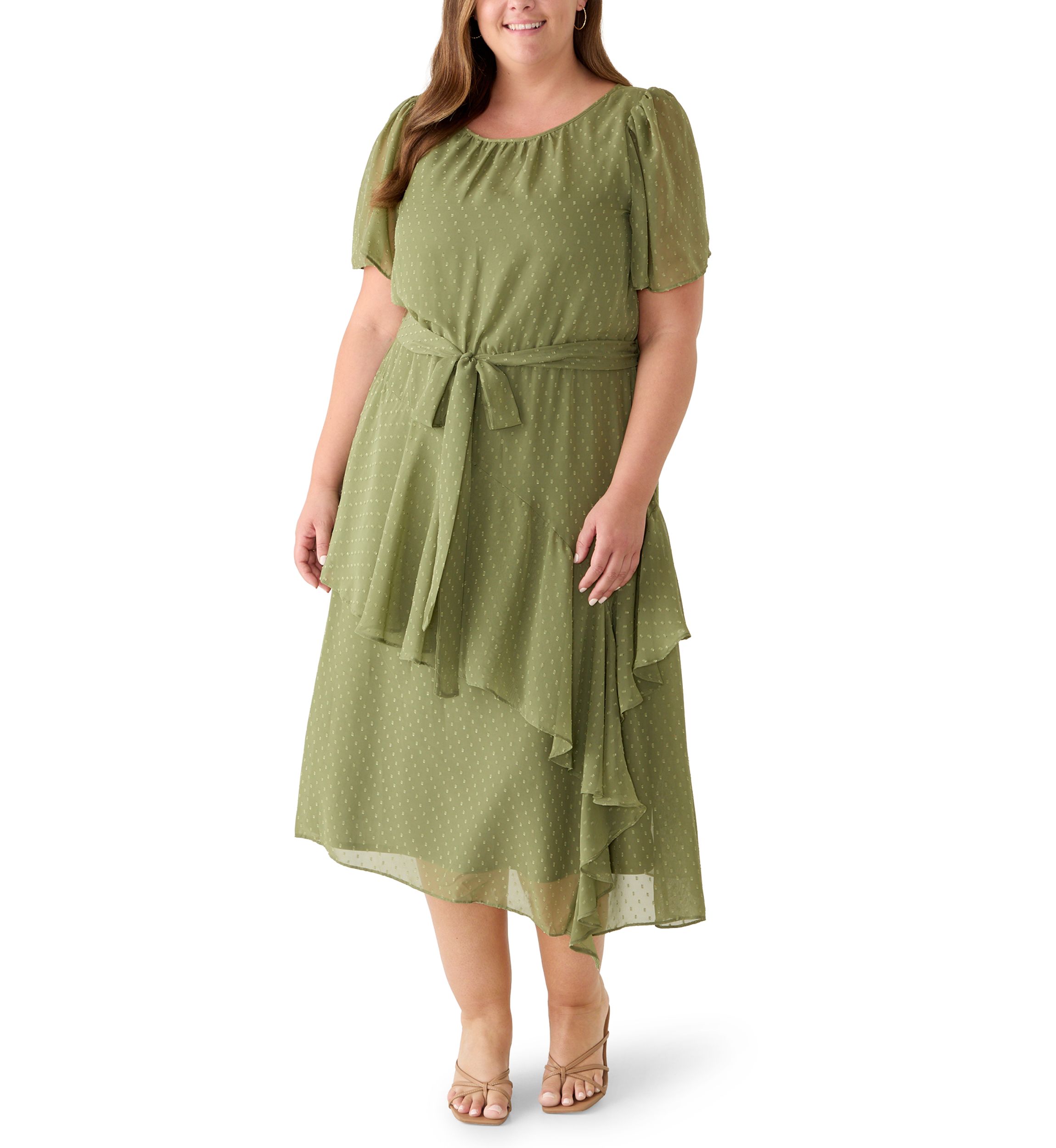 green plus size work dress Unique Vintage Plus Size Green Square Neck Swing Dress main image 1