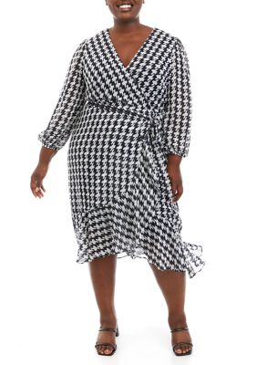 Women's Houndstooth Chiffon Wrap Dress