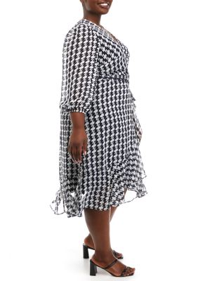 Women's Houndstooth Chiffon Wrap Dress