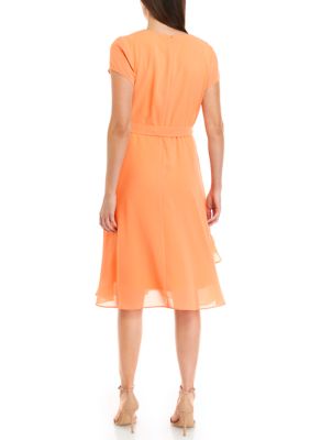 Women's Short Sleeve Solid Ruffle Surplice Wrap Dress