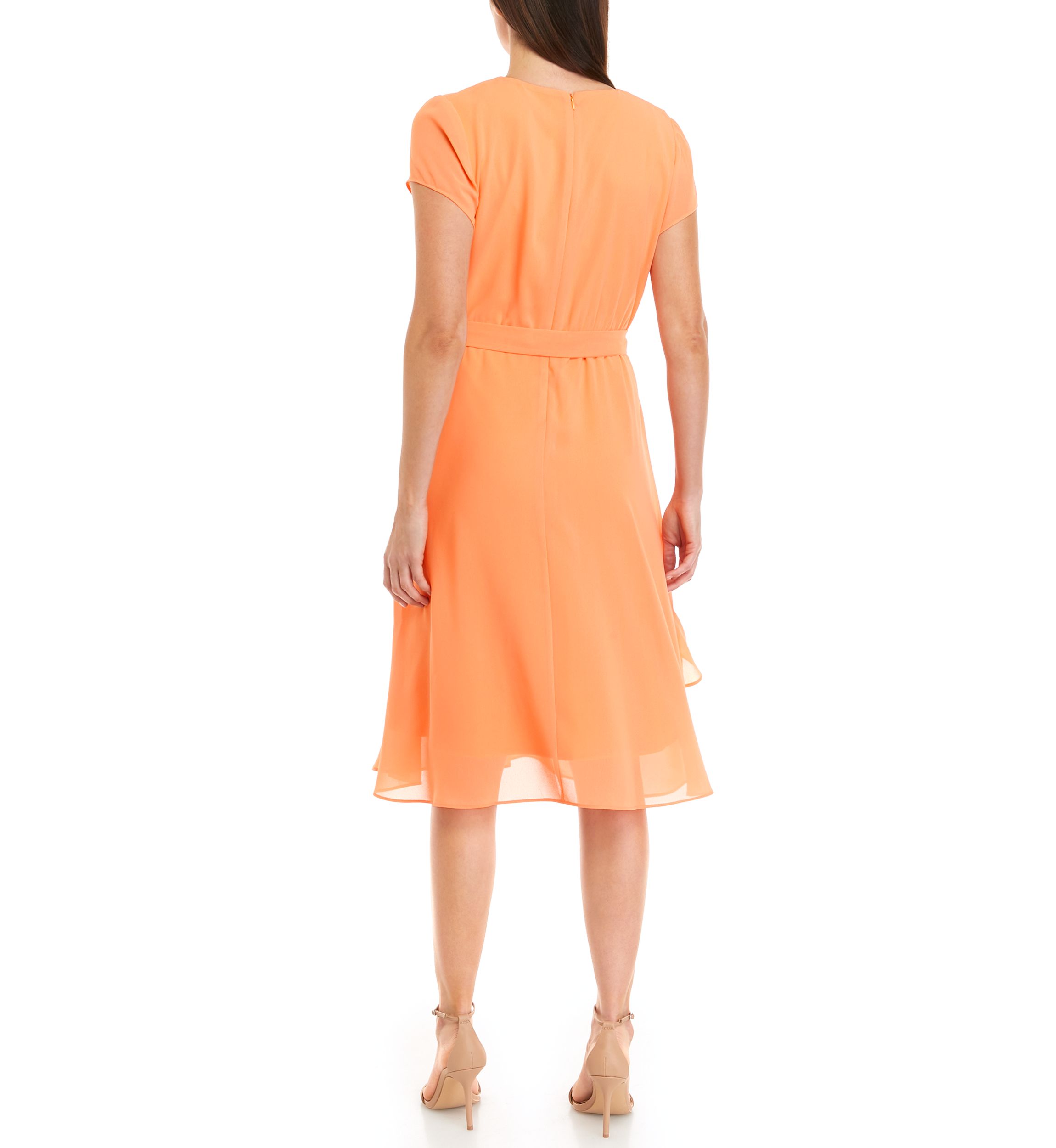 Womens Short Sleeve Solid Ruffle Surplice Wrap Dress