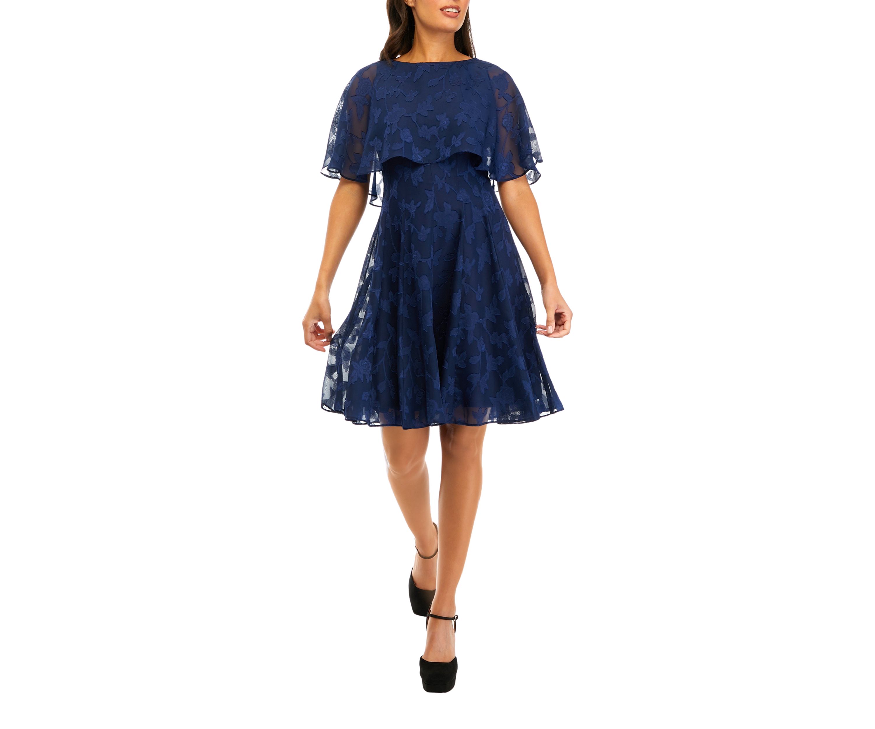 Womens Capelet Short Sleeve Cocktail Dress