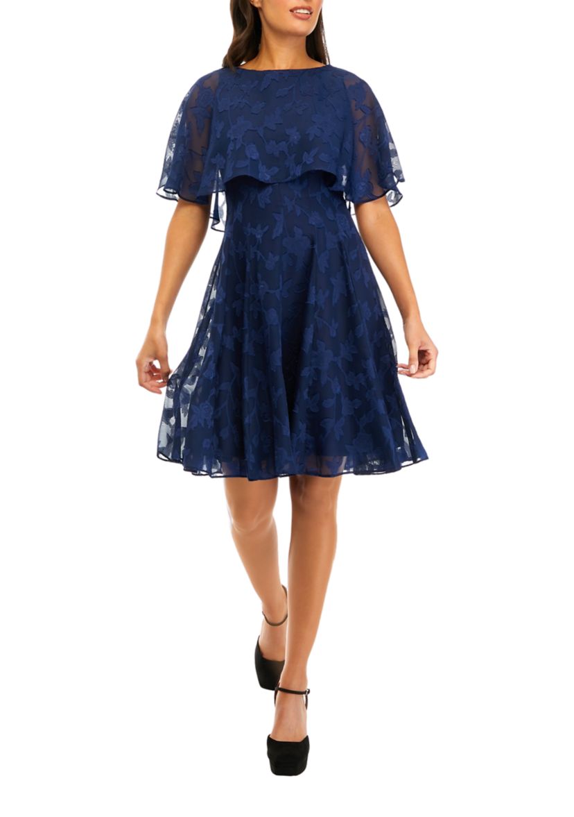 Womens Capelet Short Sleeve Cocktail Dress