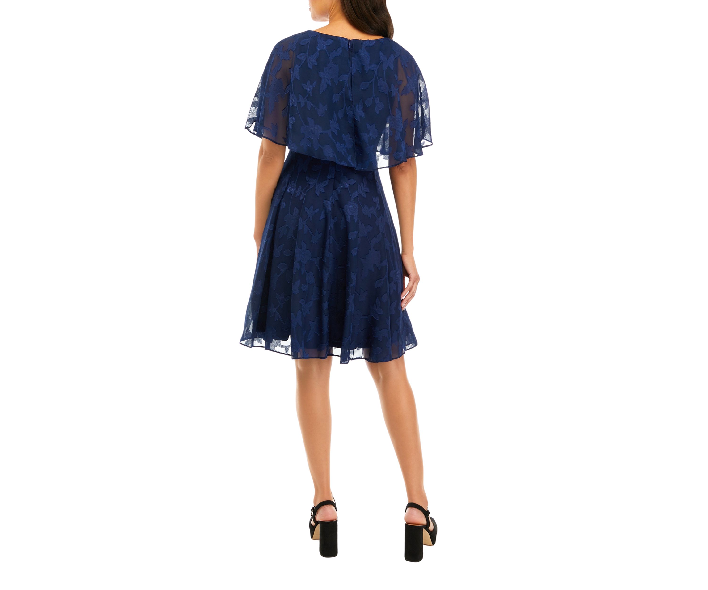 Womens Capelet Short Sleeve Cocktail Dress
