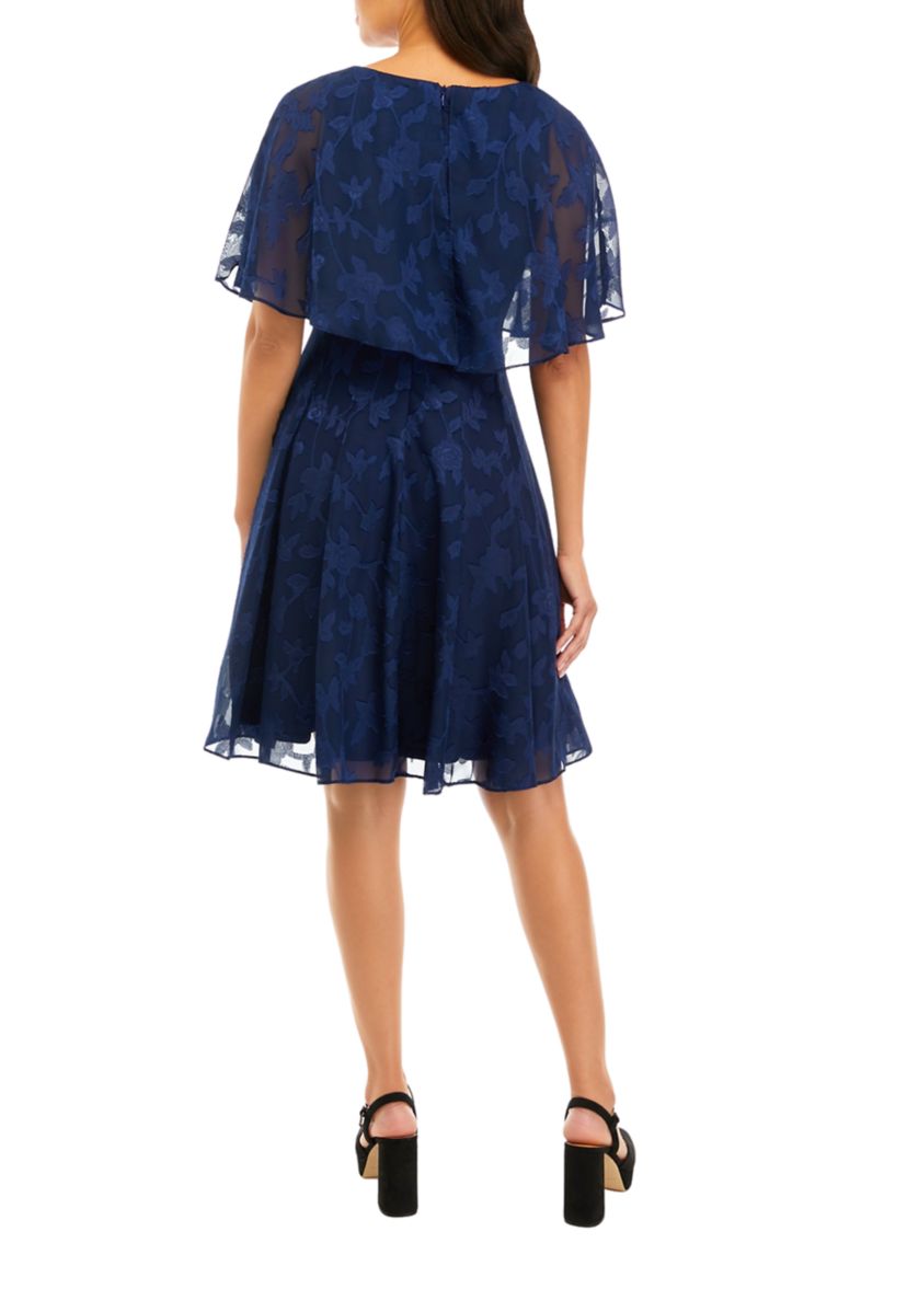 Womens Capelet Short Sleeve Cocktail Dress