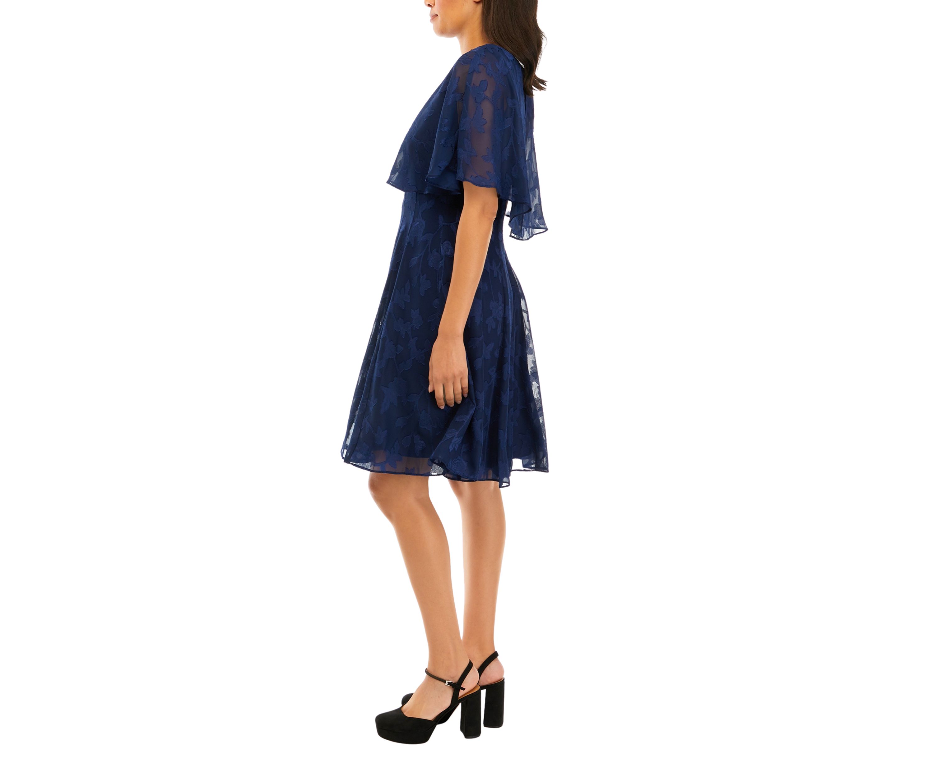 Womens Capelet Short Sleeve Cocktail Dress