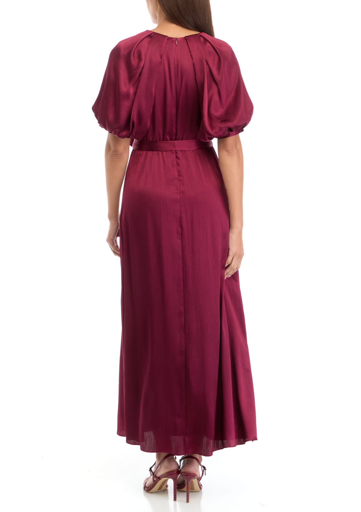 Womens Short Sleeve V-Neck Solid Satin Fit and Flare Dress