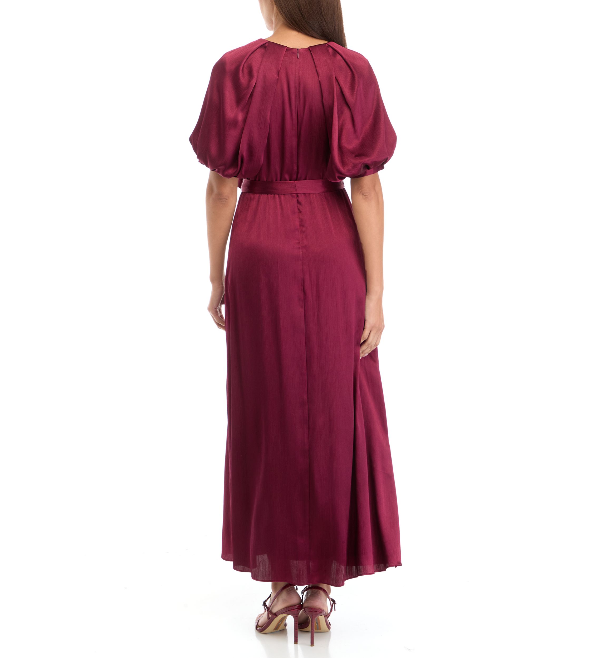 Womens Short Sleeve V-Neck Solid Satin Fit and Flare Dress