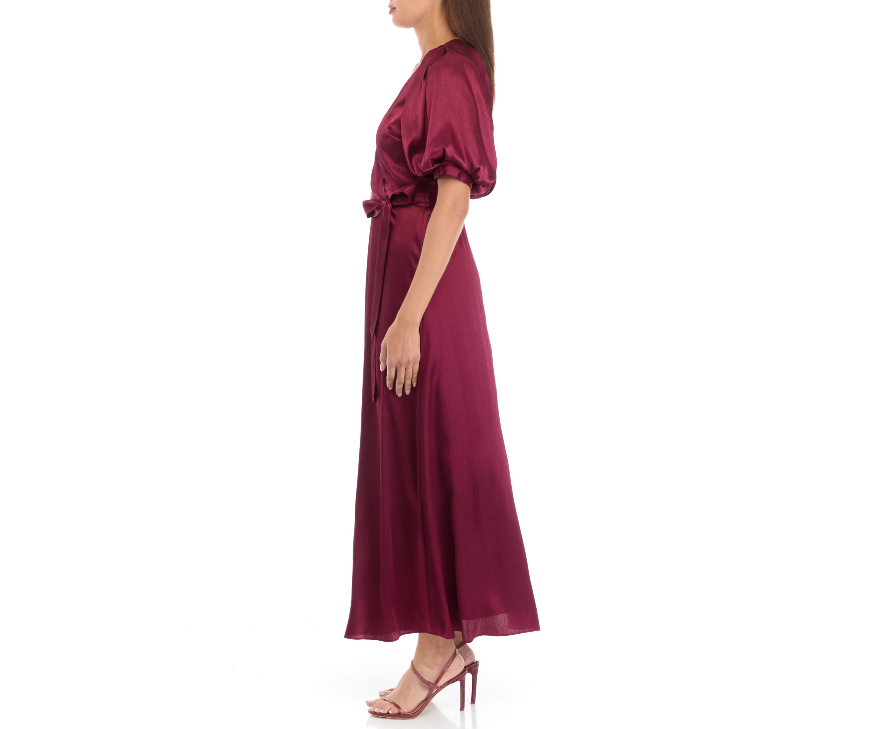 Womens Short Sleeve V-Neck Solid Satin Fit and Flare Dress