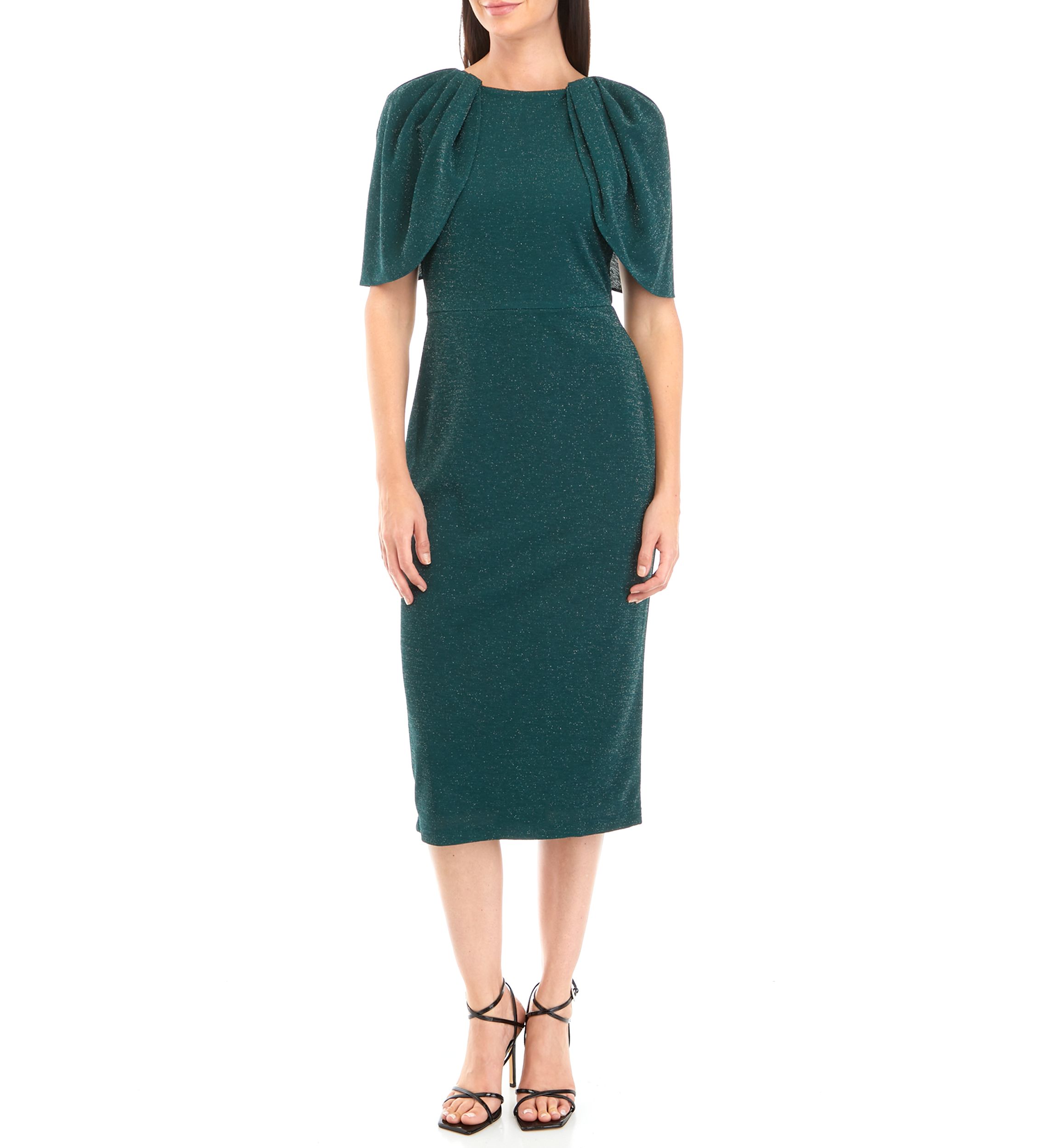 Womens Cape Sleeve Glitter Knit Dress