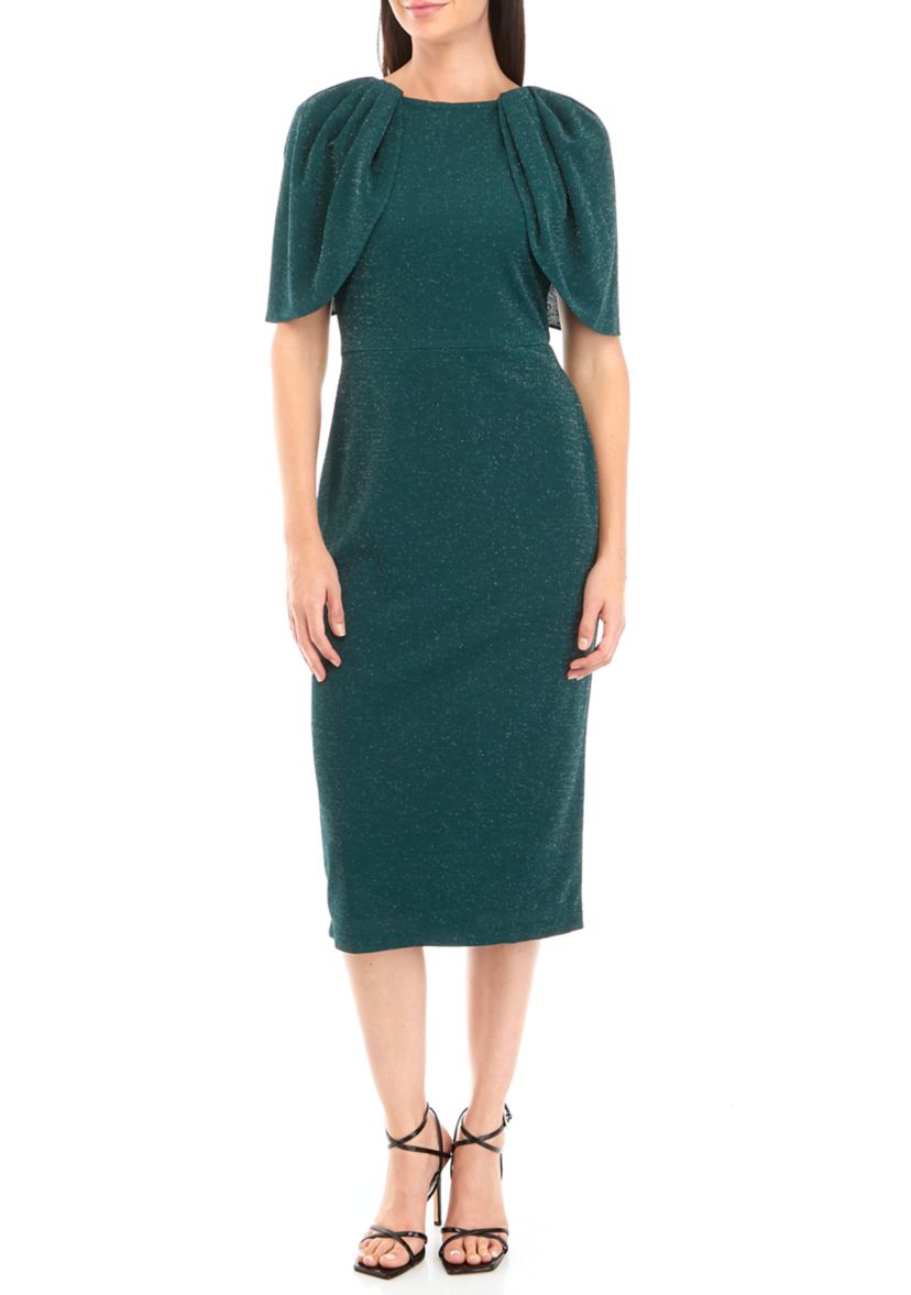 Womens Cape Sleeve Glitter Knit Dress