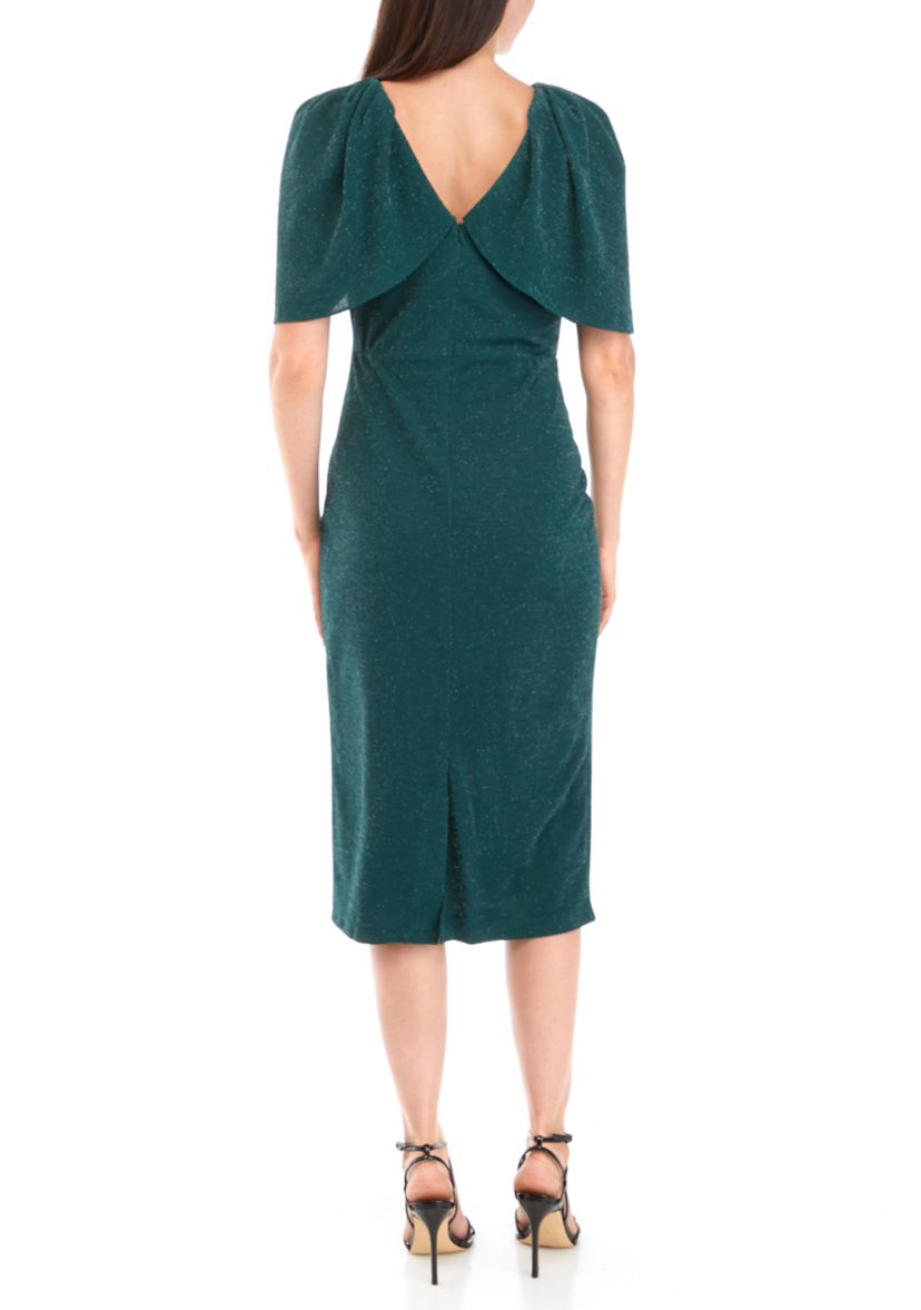 Womens Cape Sleeve Glitter Knit Dress