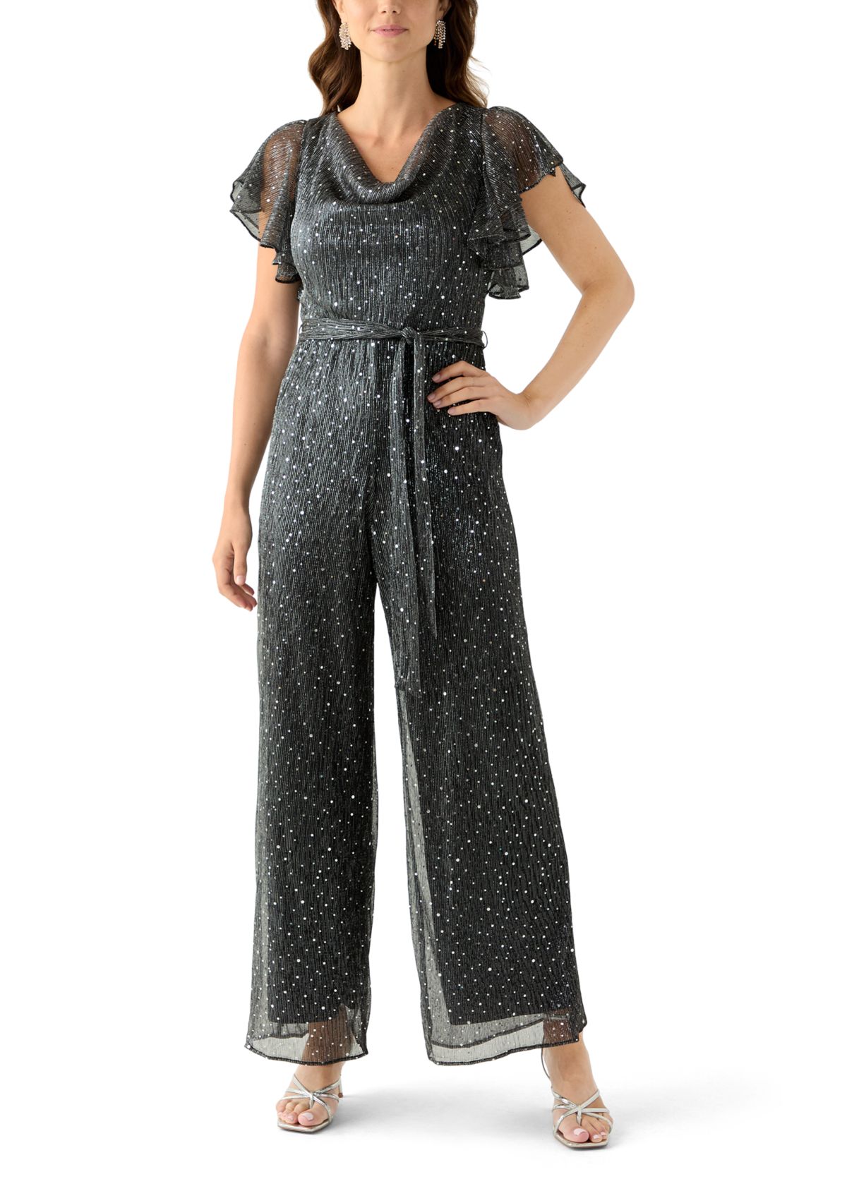 Womens Crew Neck Solid Chiffon Jumpsuit
