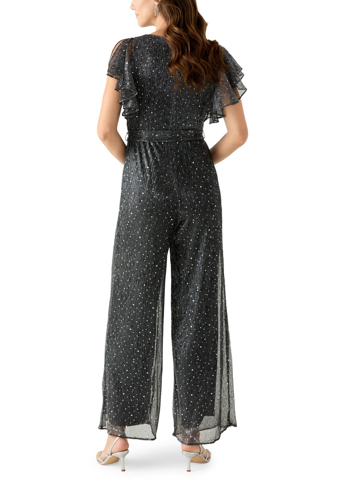 Womens Crew Neck Solid Chiffon Jumpsuit