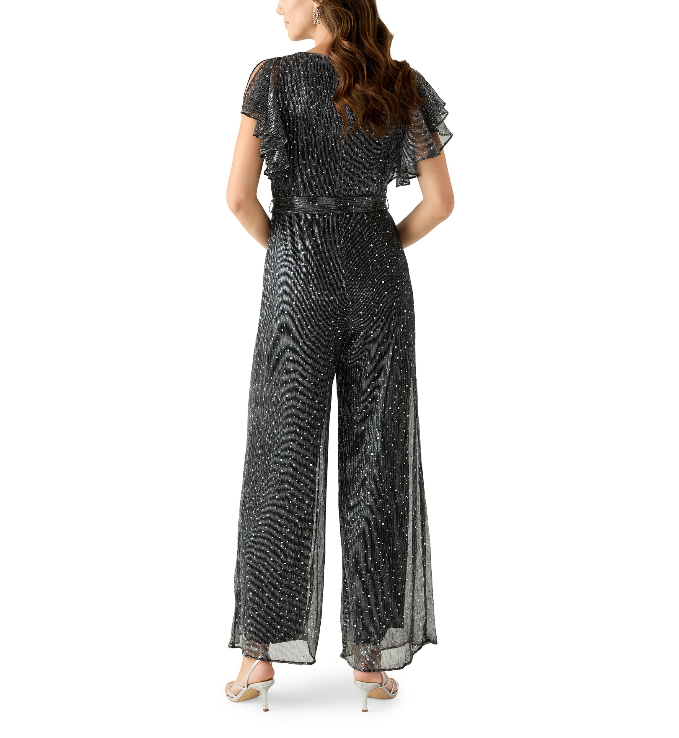 Womens Crew Neck Solid Chiffon Jumpsuit