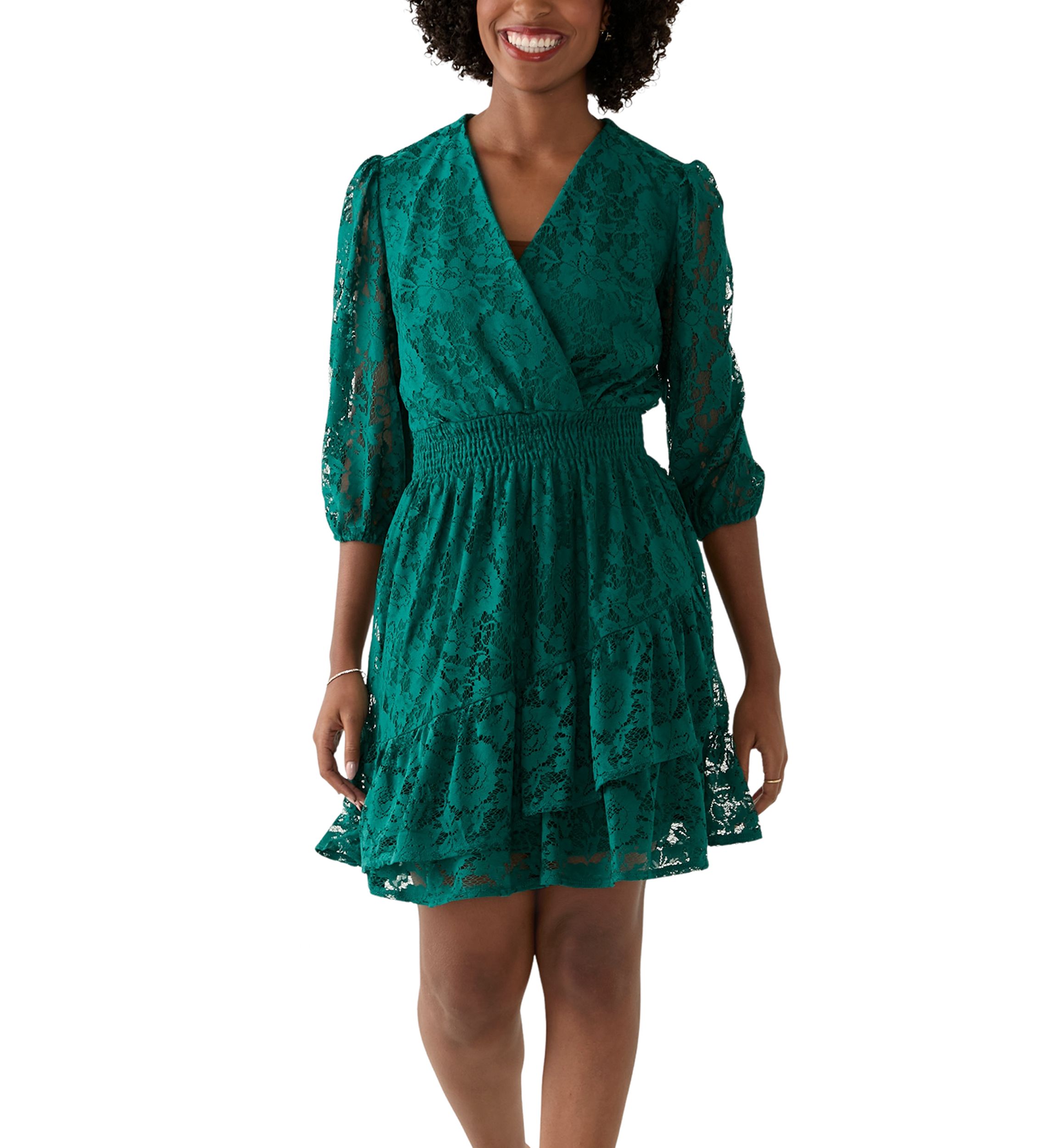 Womens 3/4 Sleeve Lace Fit and Flare Dress