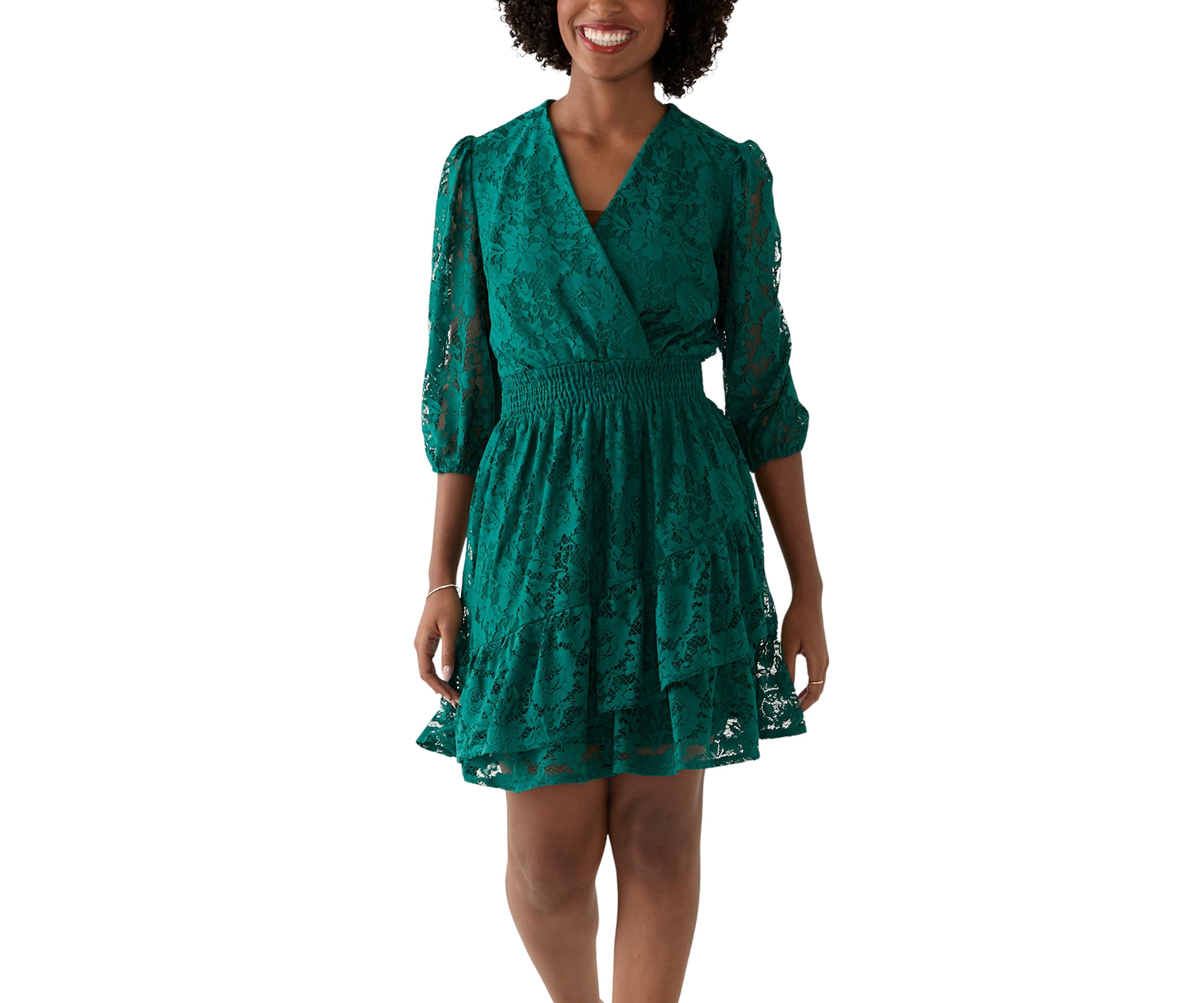 Womens 3/4 Sleeve Lace Fit and Flare Dress