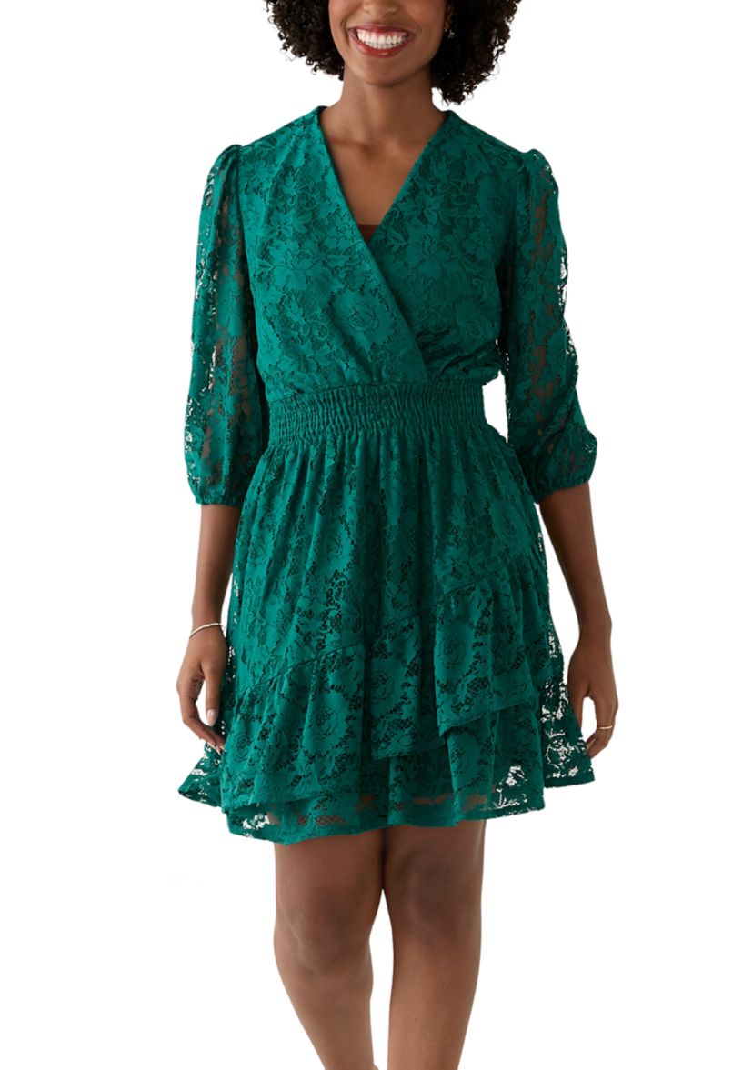 Womens 3/4 Sleeve Lace Fit and Flare Dress