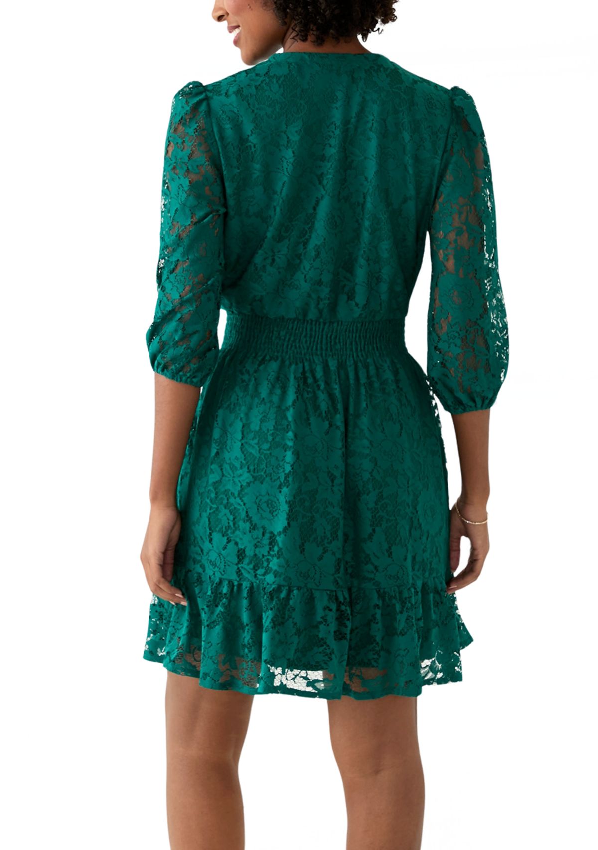 Womens 3/4 Sleeve Lace Fit and Flare Dress