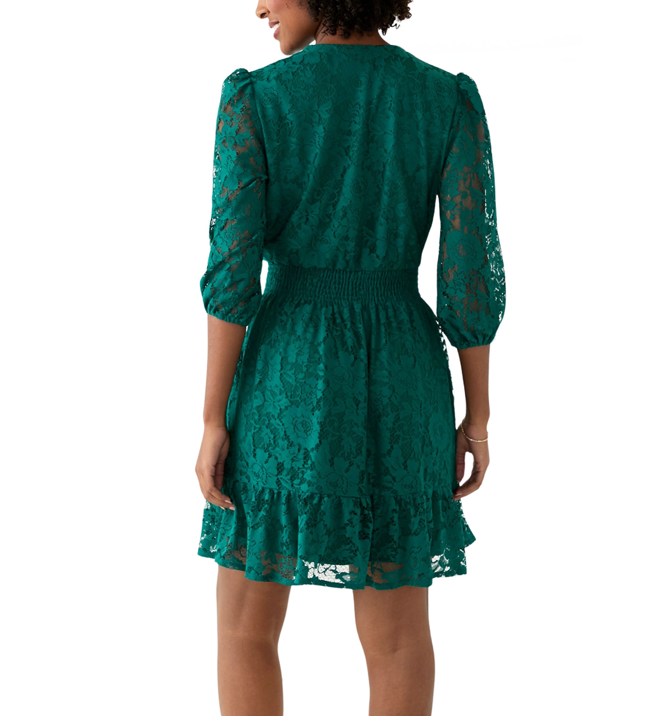 Womens 3/4 Sleeve Lace Fit and Flare Dress