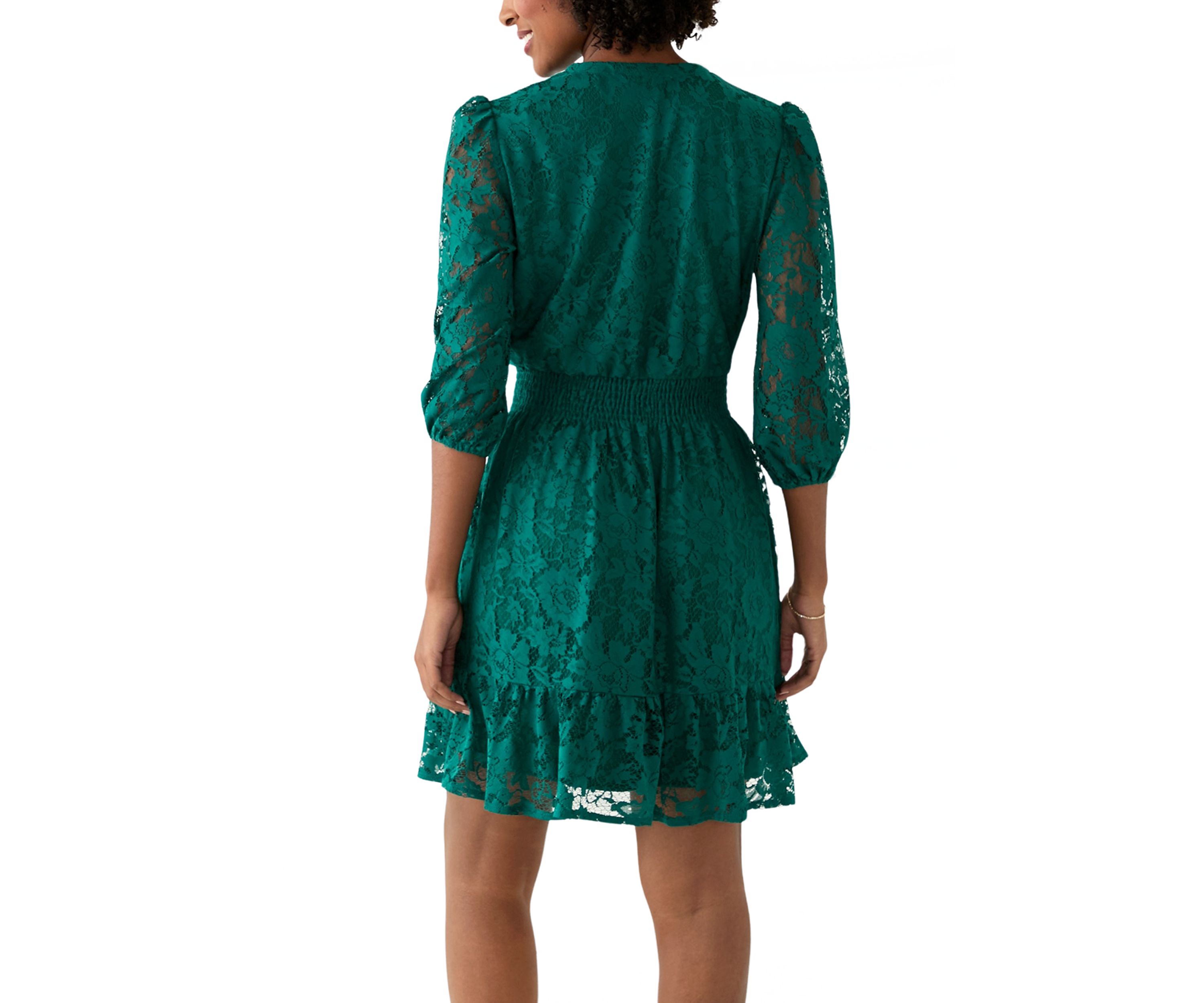 Womens 3/4 Sleeve Lace Fit and Flare Dress