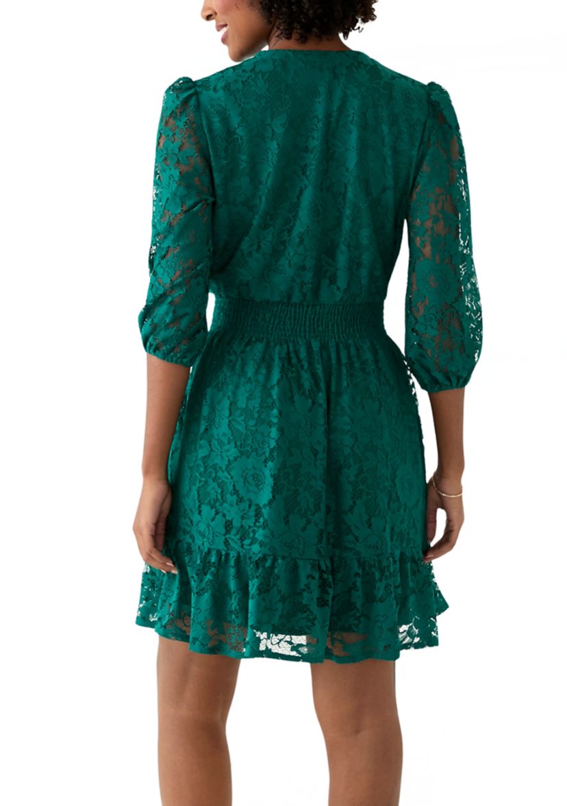 Womens 3/4 Sleeve Lace Fit and Flare Dress