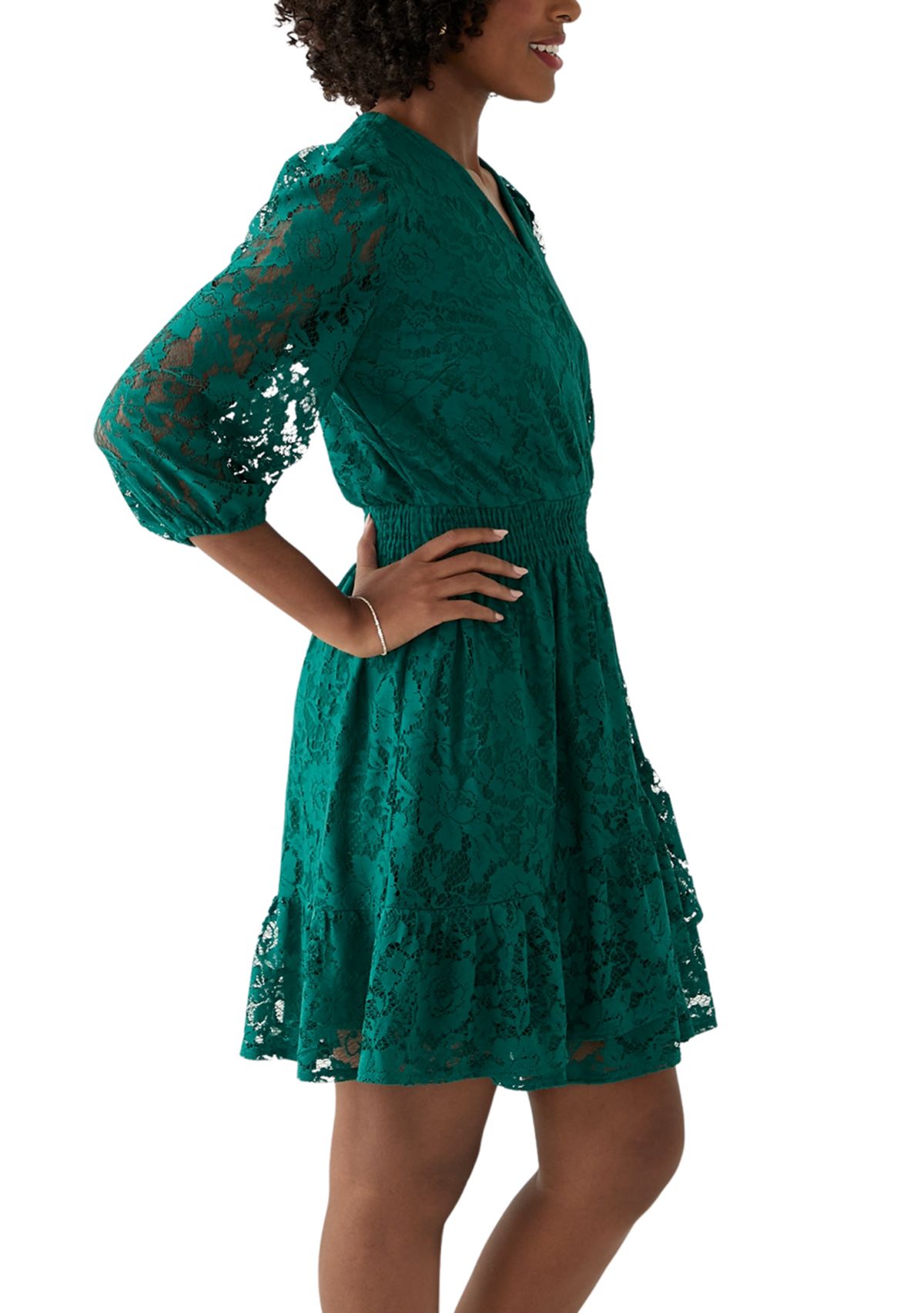 Womens 3/4 Sleeve Lace Fit and Flare Dress