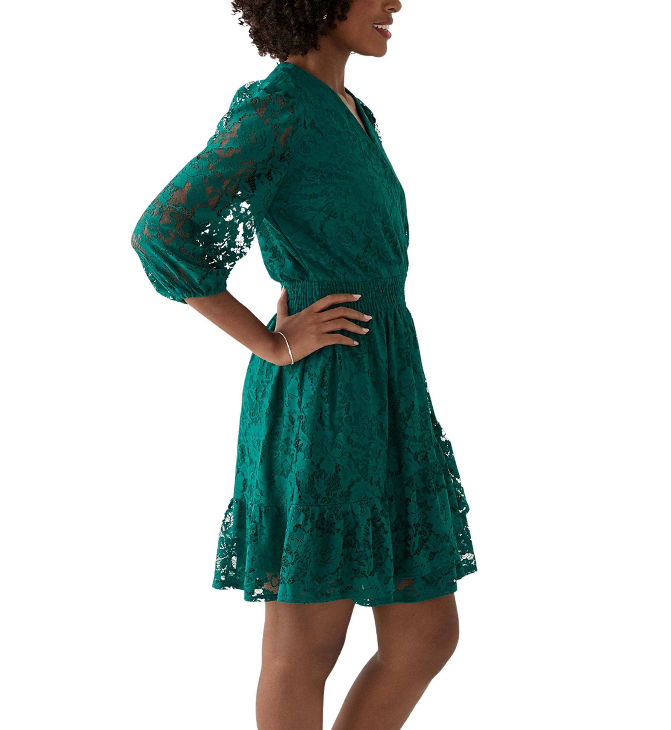 Womens 3/4 Sleeve Lace Fit and Flare Dress