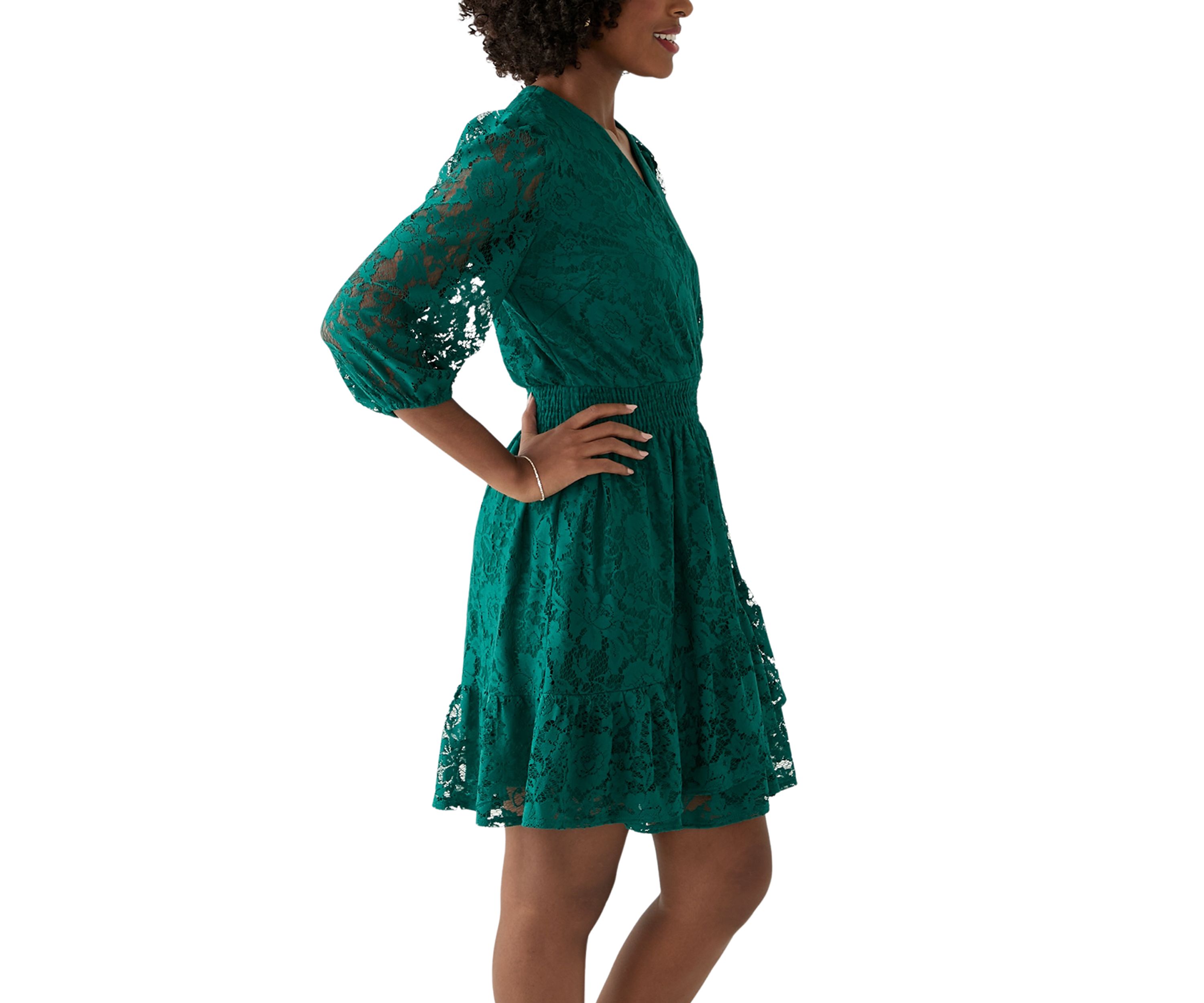 Womens 3/4 Sleeve Lace Fit and Flare Dress