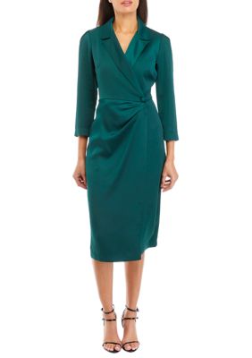 Maison Tara Women's 3/4 Sleeve Satin Collar Solid Sheath Dress | belk