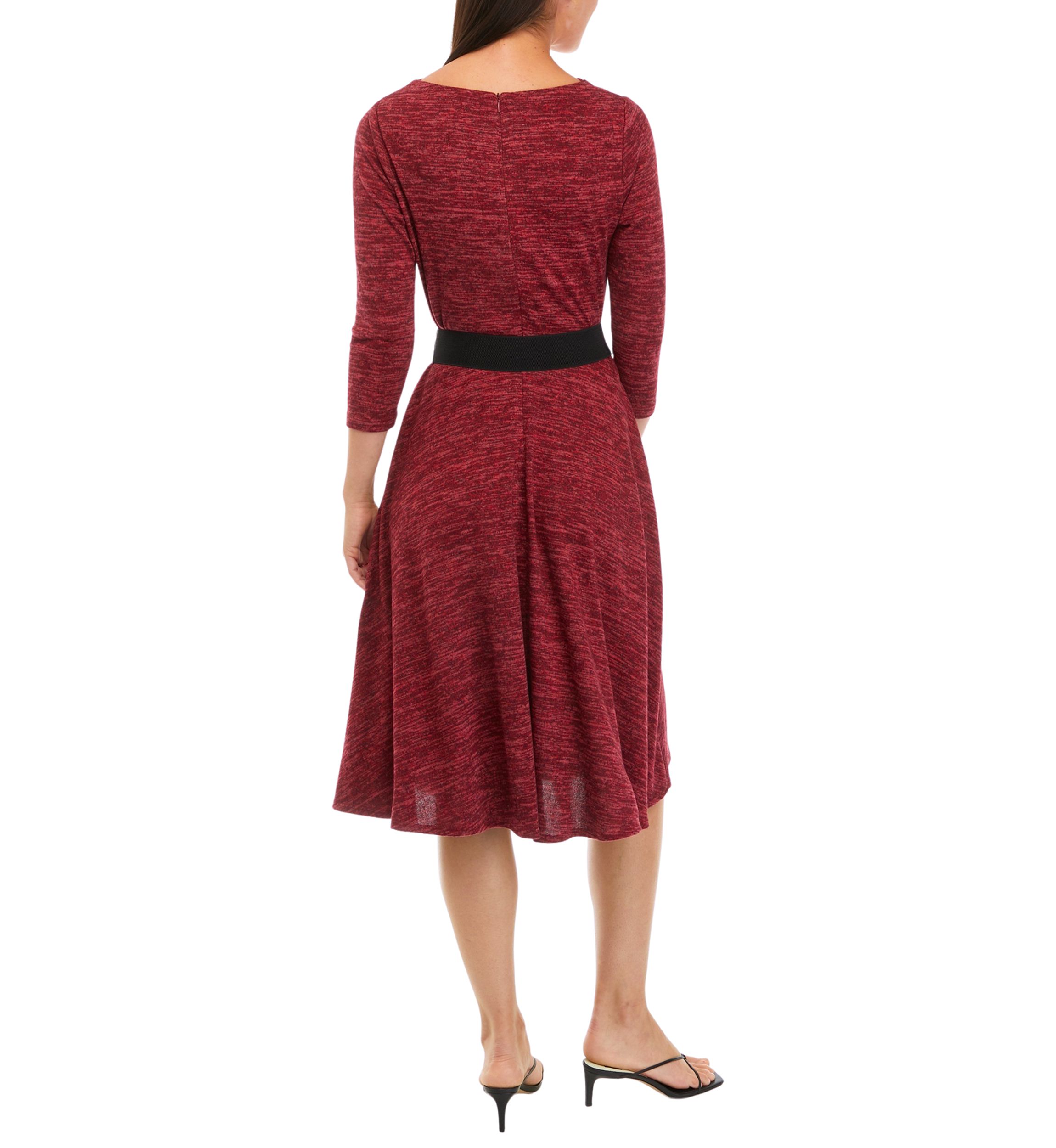 Womens 3/4 Sleeve Solid Cozy Belted Dress