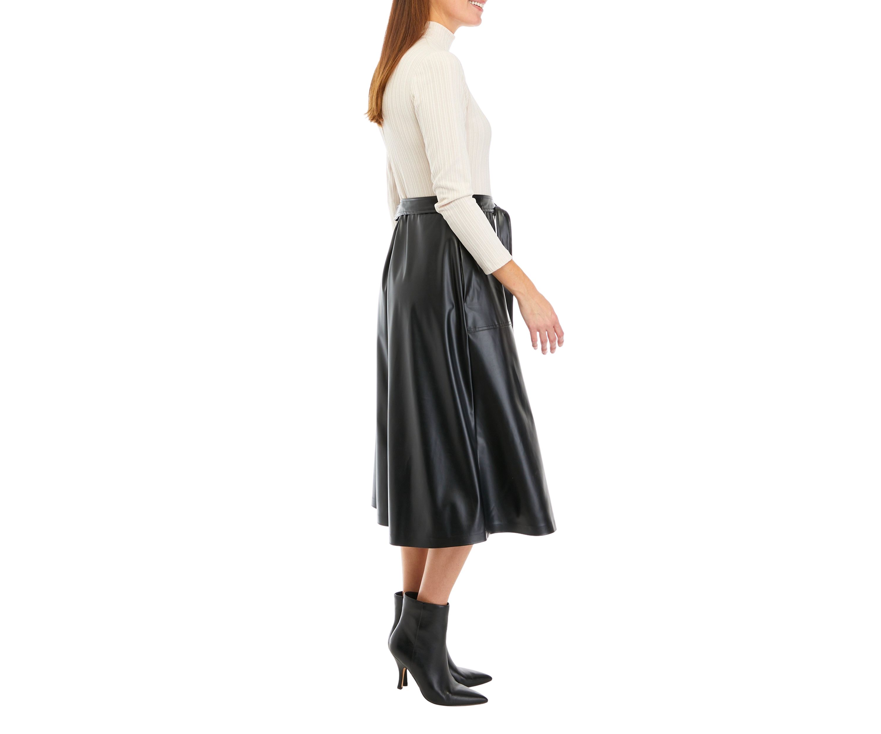 Womens Long Sleeve Knit Faux Leather Dress
