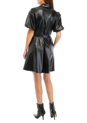 Women's Puff Sleeve Faux Leather Dress