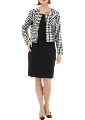 Women's Long Sleeve Boucle Two Tone Jacket Dress