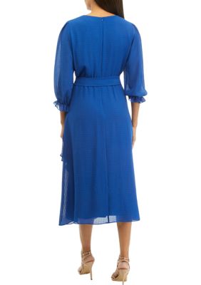 Women's 3/4 Sleeve V-Neck Solid Wrap Chiffon Dress