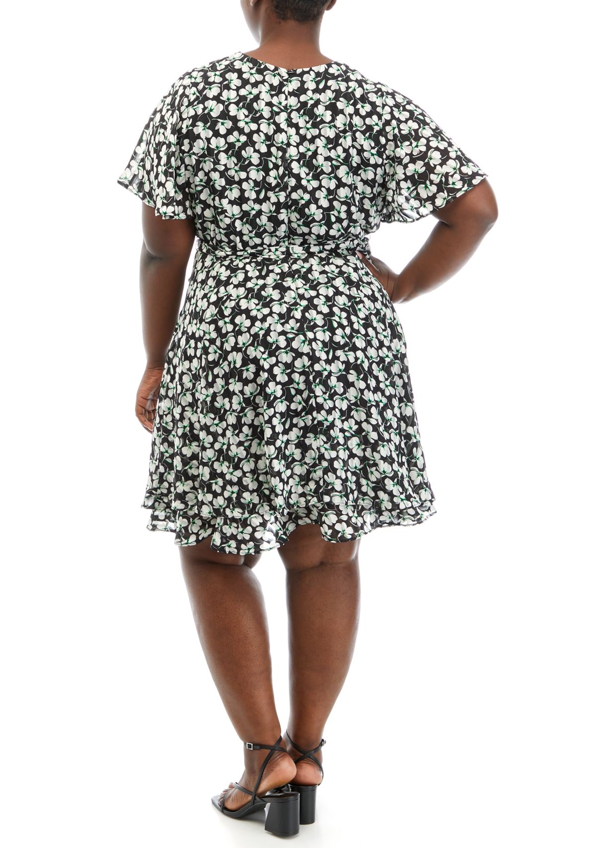 Plus Size V-Neck Floral Wrap Dress