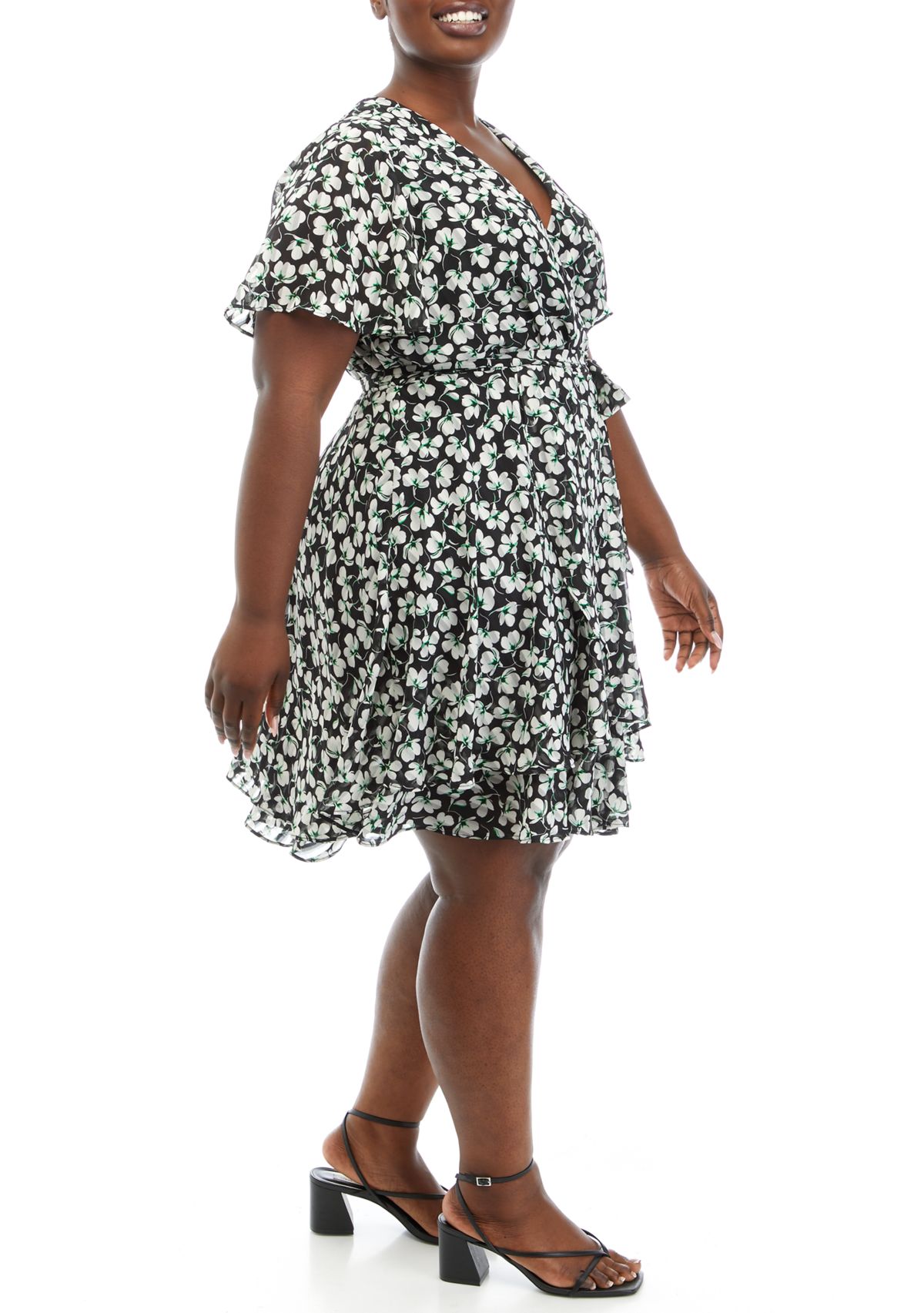Plus Size V-Neck Floral Wrap Dress