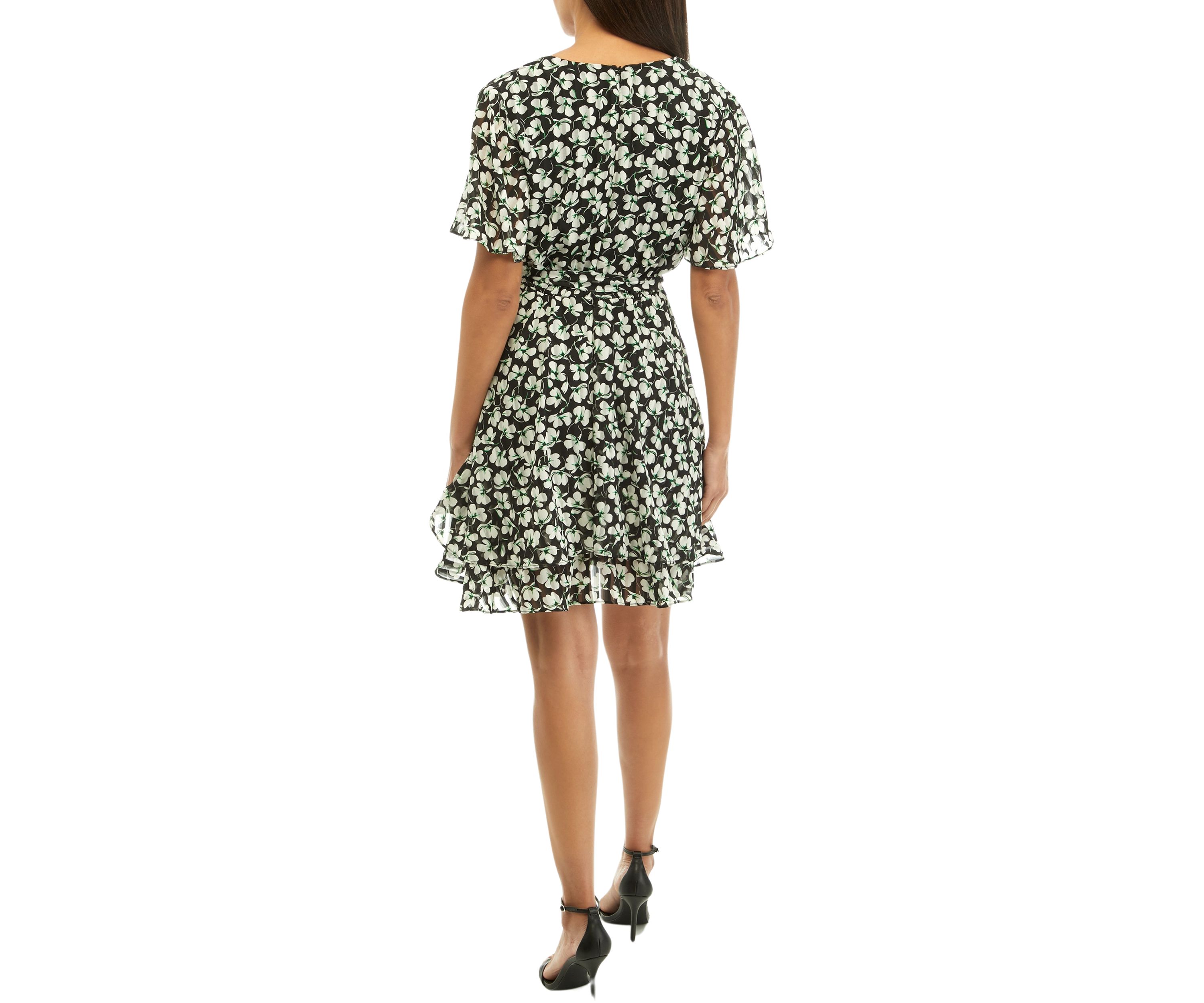 Womens Short Sleeve V-Neck Floral Print Fit and Flare Dress