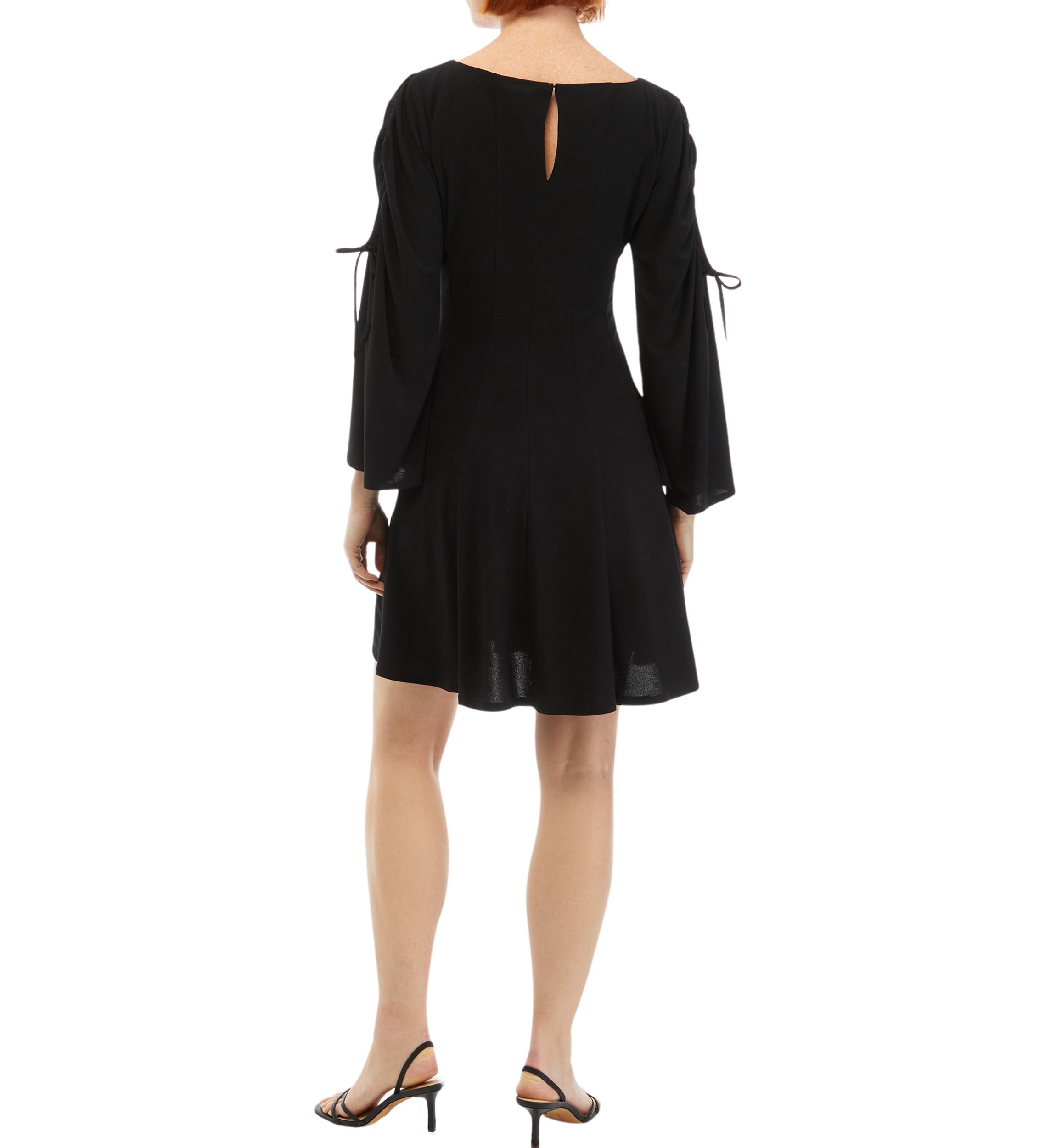 Womens Long Flare Sleeve Boat Neck Solid Fit and Flare Dress