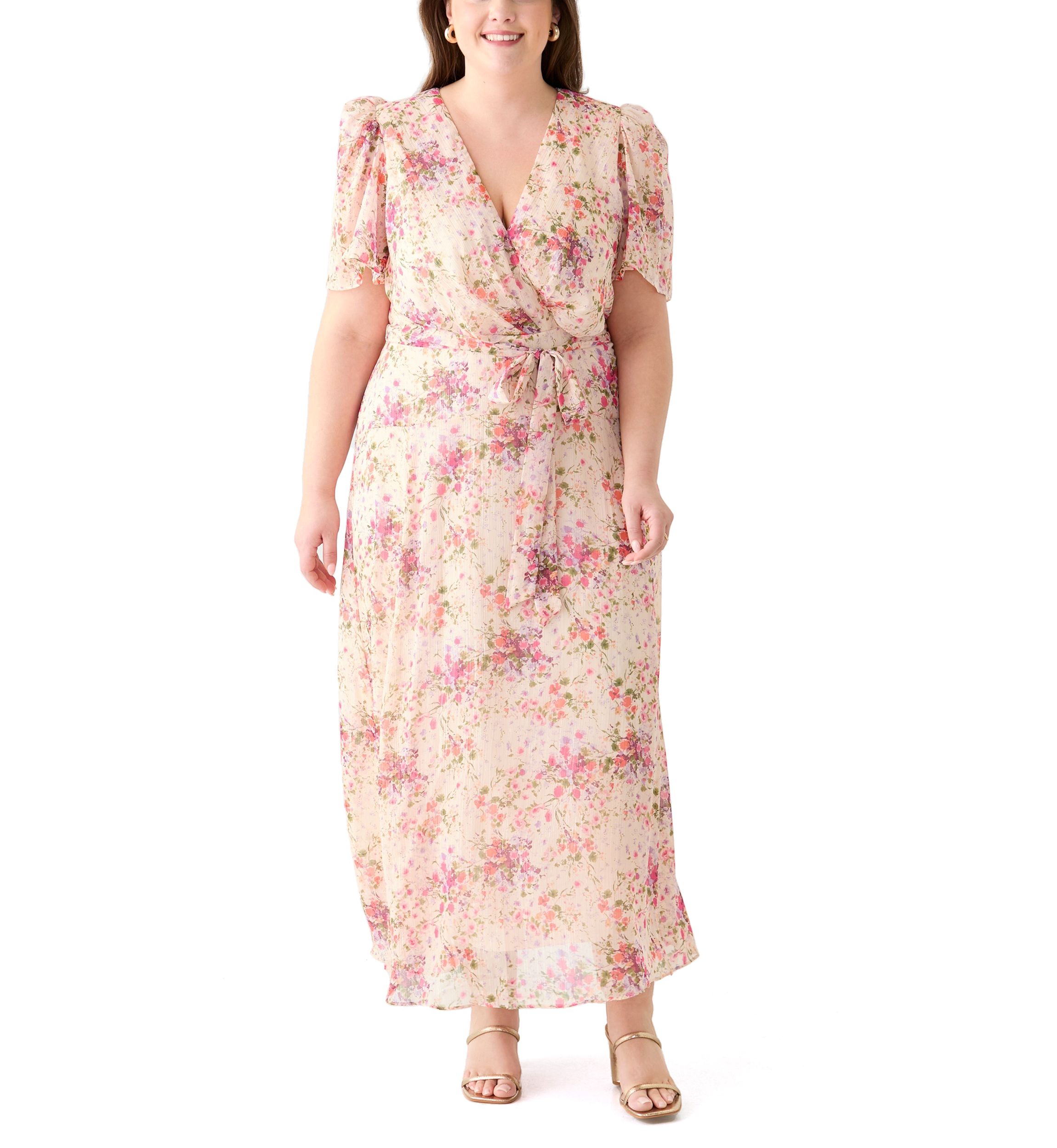 Plus Size Flutter Sleeve Maxi Dress