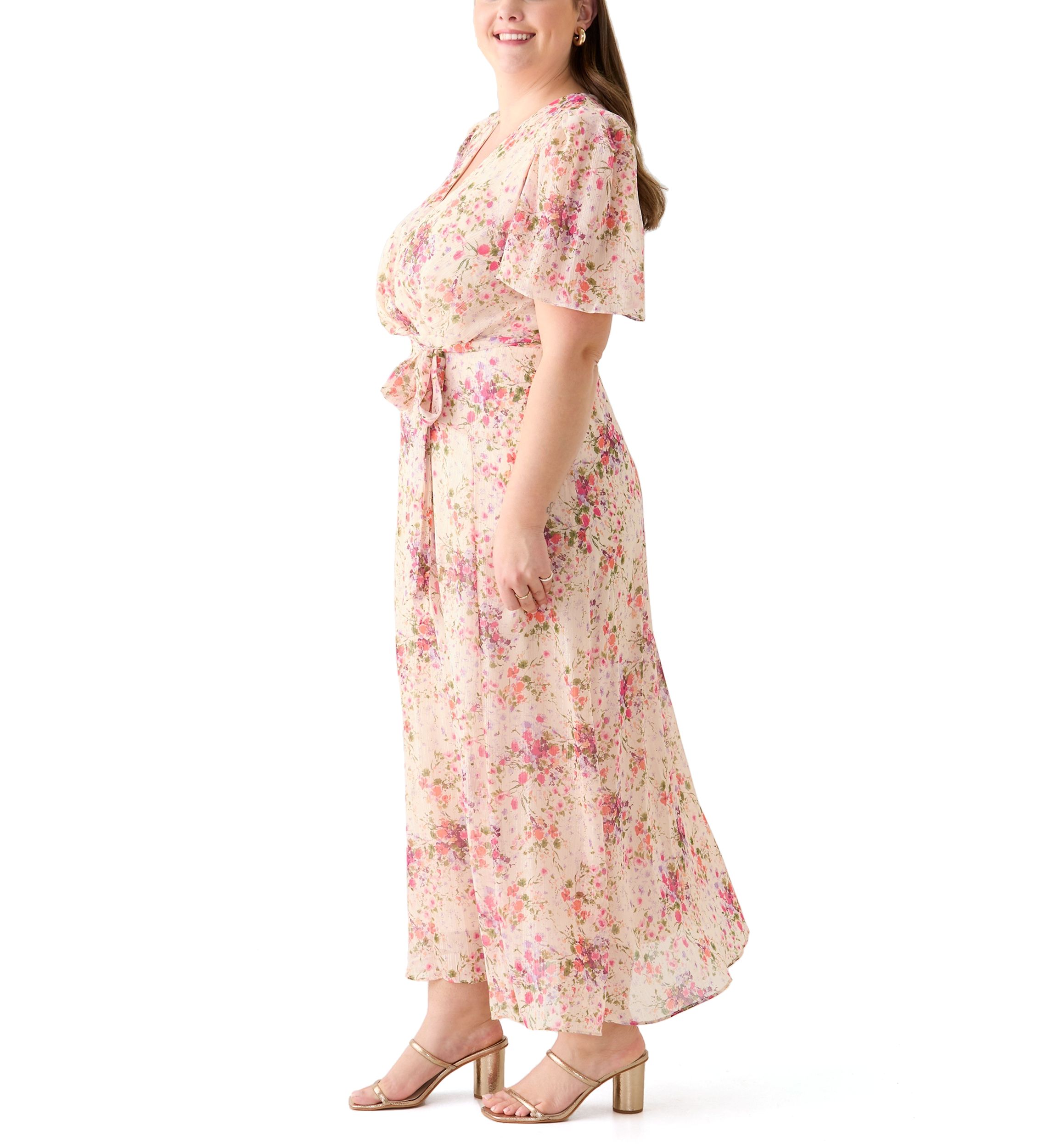 Plus Size Flutter Sleeve Maxi Dress