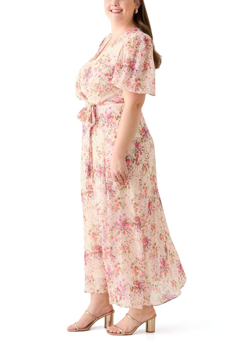 Plus Size Flutter Sleeve Maxi Dress