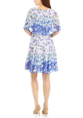 Women's Ombré Floral Printed Chiffon Fit and Flare Dress