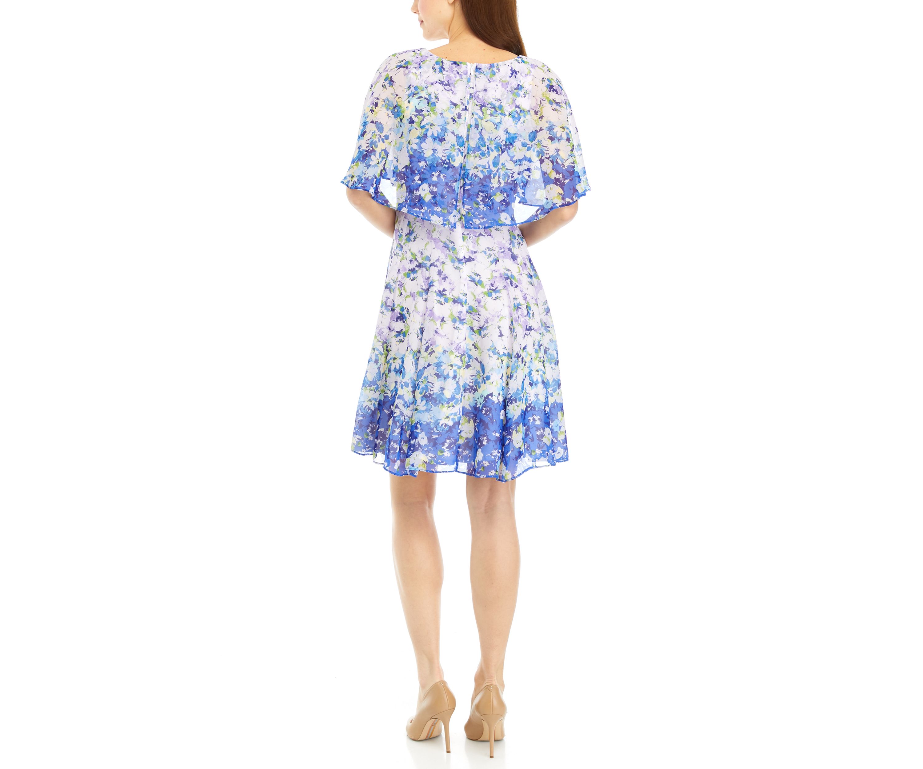 Womens Ombré Floral Printed Chiffon Fit and Flare Dress